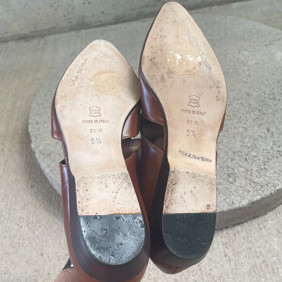 VIA SPIGA LEATHER WOMEN'S POINTED TOE CUT-OUT FLATS TAN SIZE 5.5 - Picture 11 of 13